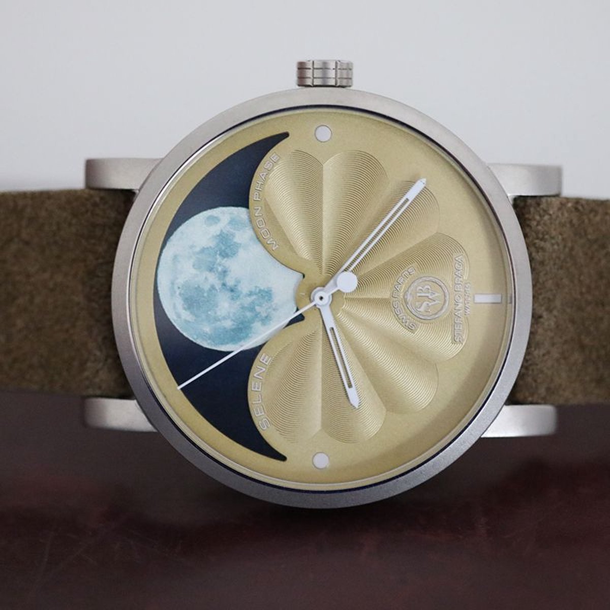 Stefano Braga Watches Swiss Made Hypoallergenic Stainless Steel Watch Selene with Moon Phase