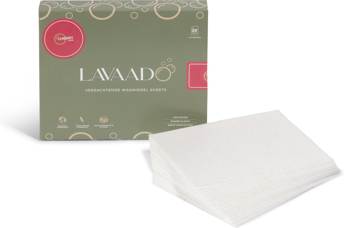 Lavaado® 5-in-1 Wassheets - Cherry - 20 pack - 40 Wasbeurten