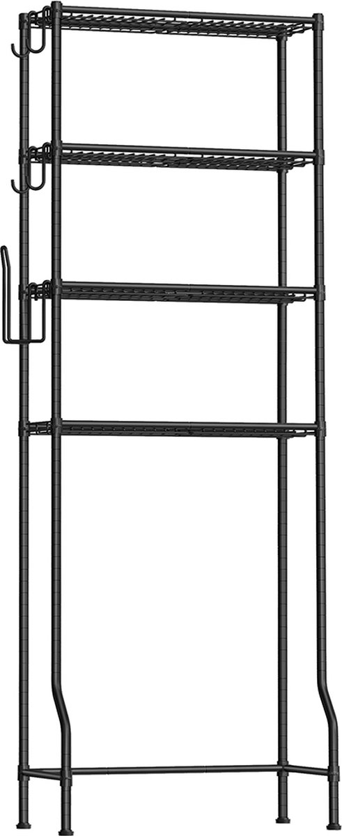 Unbranded Heavy Wasmachine ombouw rek Wasmachine rek Zwart Toilet kast Wc meubel verstelbare planken Wasmachine rek met opbergruimte Wasmachine rek bovenlader metaal Zwart 30 x 63 x 176 cm