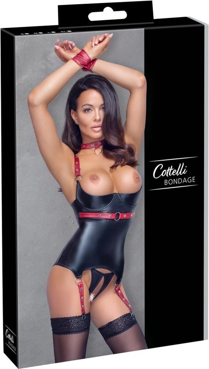 Goedkoopste Bondage Wetlook Body Ouvert Jarretel Uitvoering