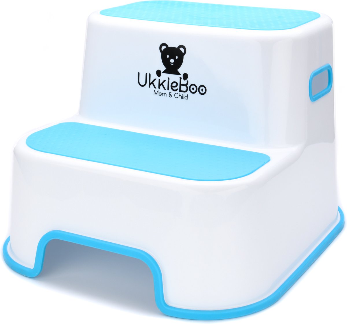 UkkieBoo Opstapje Blauw - Antislip Krukje voor keuken, WC en badkamer - Max 100kg - Blauw-Wit