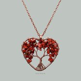 Collier pendentif arbre de vie classique en forme de cœur avec pierres de jaspe rouge