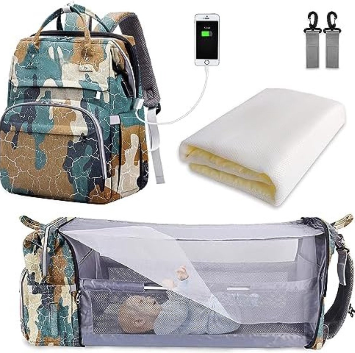 Luiertas pop - Verzorginstas pop - Luiertas speelgoed - 31 x 24 x 40 cm - Camouflage
