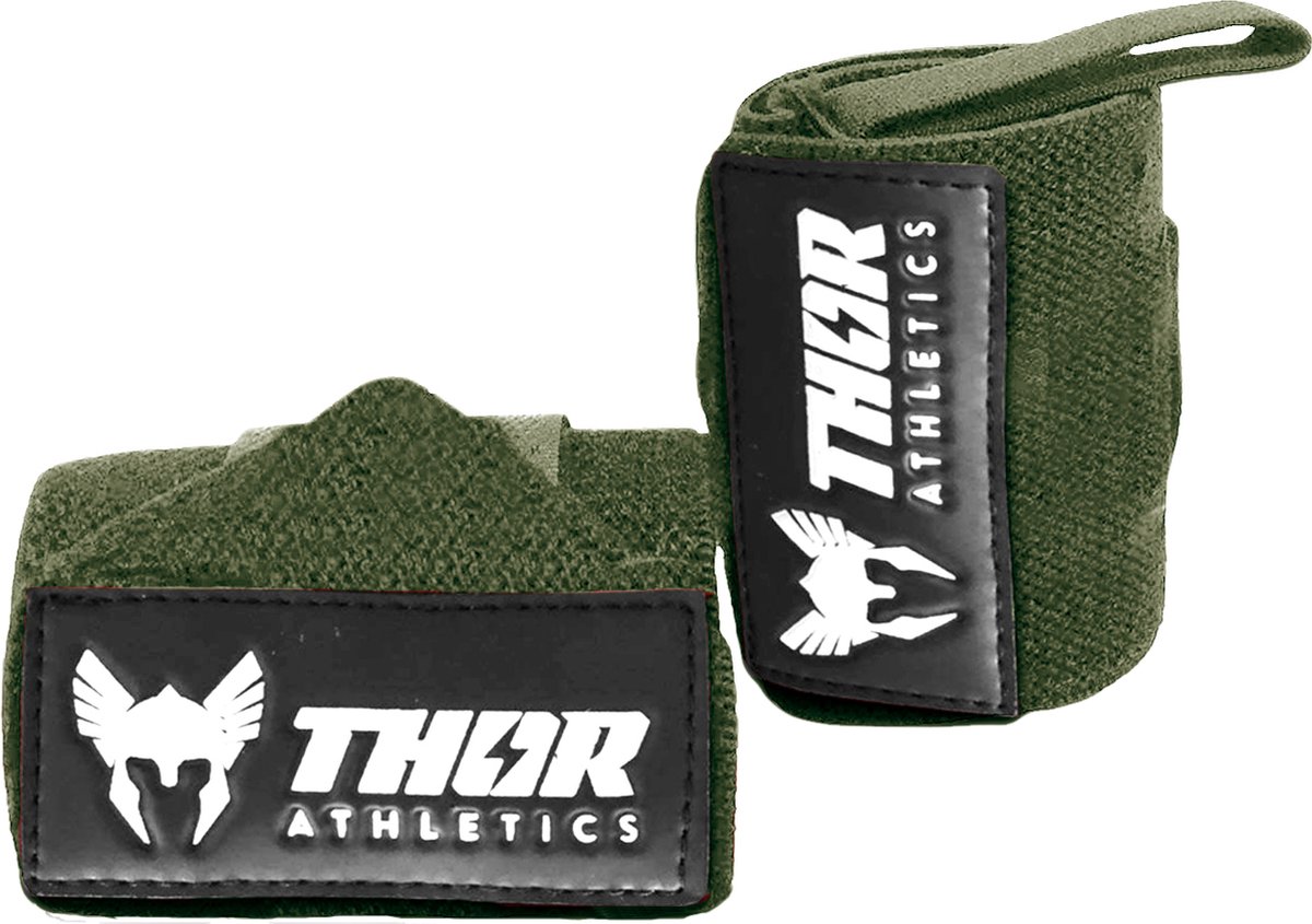 Thor Athletics Wrist Wraps - Extra Sterk - Fitness - Polsbrace voor Krachttraining - Ondersteuning voor Pols - 60 cm - Army Green