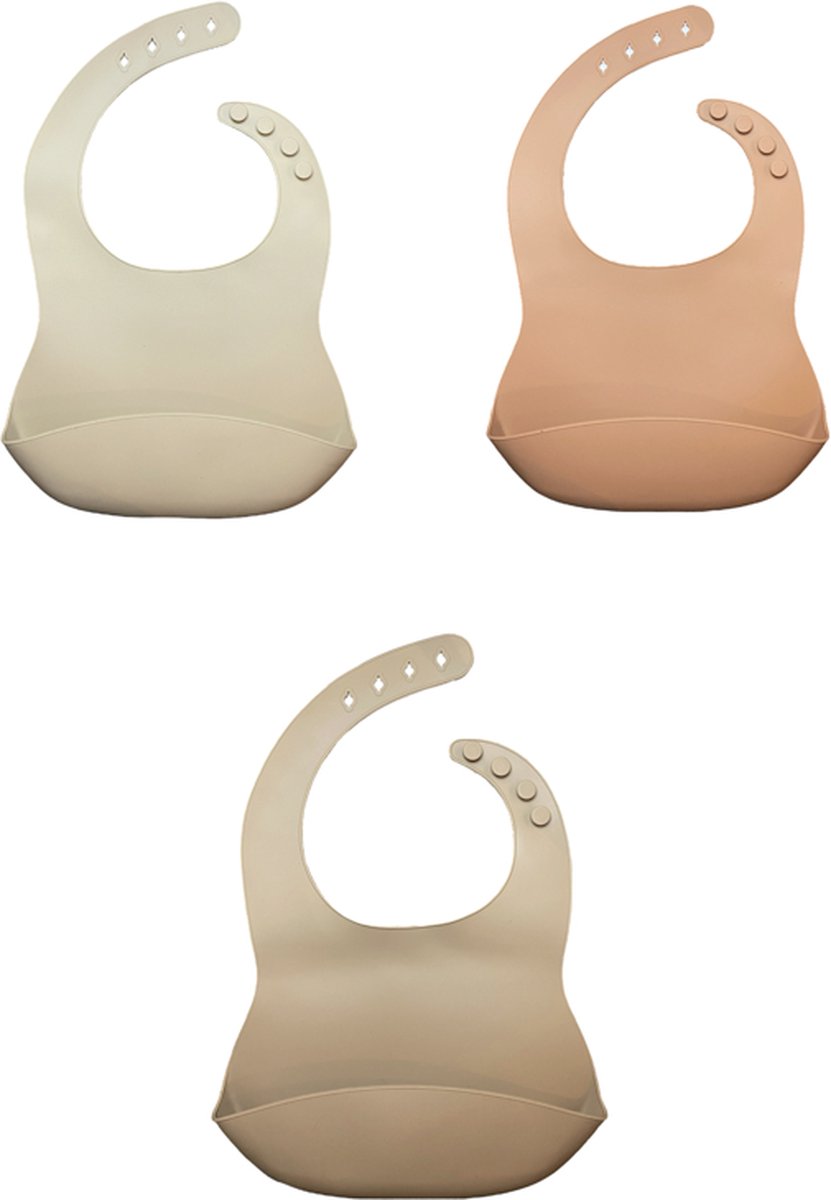 Goedkoopste Siliconen slabbetjes | 3 stuks | Taupe | Beige | Roest | Opvangbak | BPA vrij