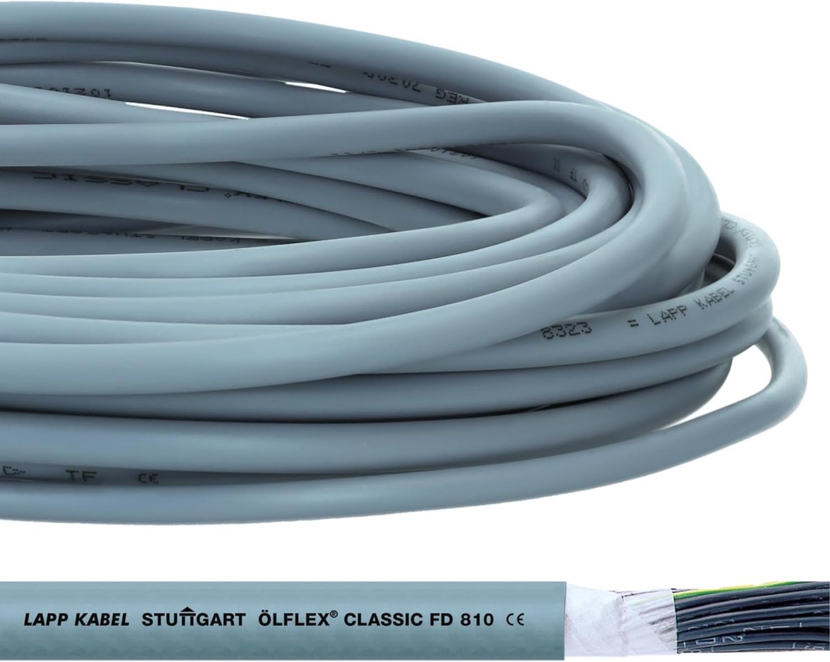 Image of 10 meter Lapp 0026120 ÖLFLEX CLASSIC FD 810 stuurstroomkabel 3x0,75 mm² grijs met groen-gele aardgeleider I zeer flexibele sleepkettingkabel PVC kabel voor sleepketting 3G0.75 I stuurstroomkabel 3-draads