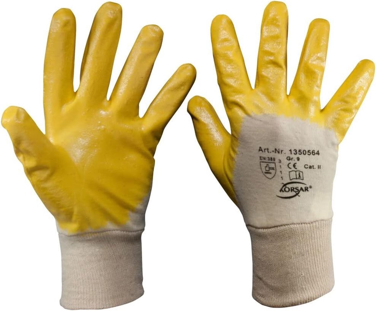 SW staal nitril guanto albero lana 10 paia di pacchetto, grande 9, giallo, Z630