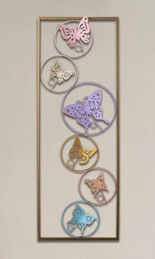 Wanddecoratie - 32x90cm - Kleurrijke Vlinders - Kunstlijst - Wandversiering - Wandborden