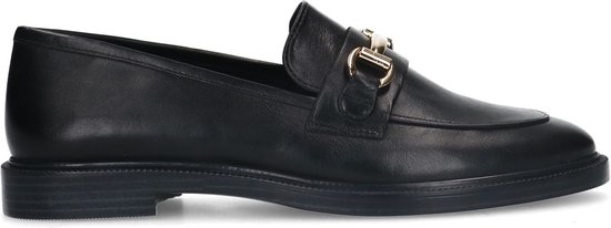 Manfield - Dames - Zwarte leren loafers met goudkleurig detail