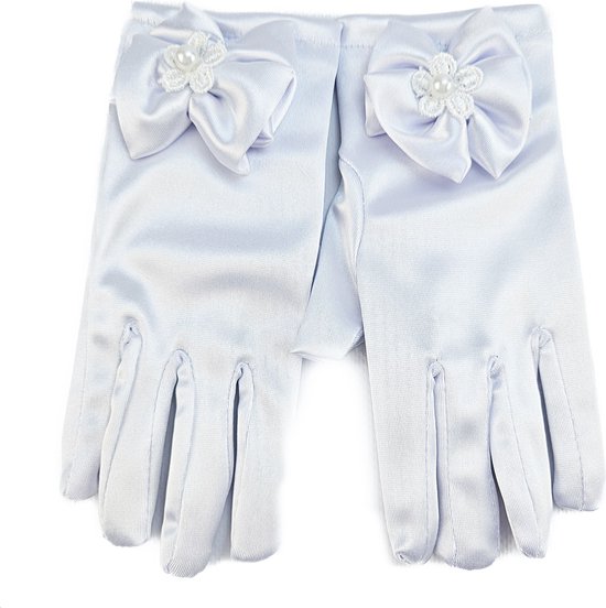 BamBella® - Handschoenen voor communie feest bruiloft kinderen Meisje kort Wit