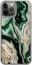 Casimoda® hoesje - Geschikt voor iPhone 12 Pro - Groen marmer / Marble - 2-in-1 case - Schokbestendig - Marble design - Verhoogde randen - Groen, Transparant