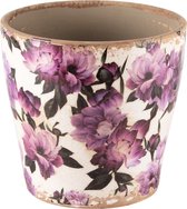 Dekoratief | Bloempot 'Purple Flowers', keramiek, 14x14x14cm | A240806