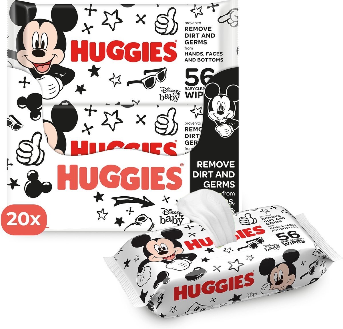 Goedkoopste Huggies - Billendoekjes - All Over Clean - Mickey Mouse - 20 x 56 - 1120 stuks