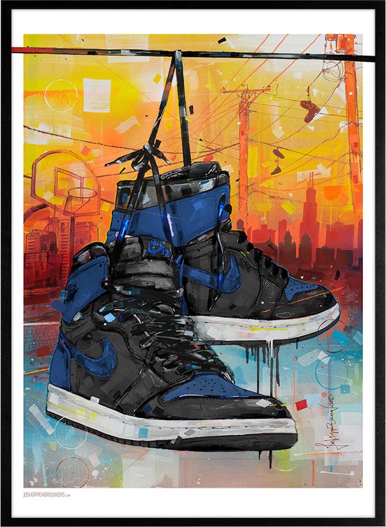 Sneaker print powerlines royal blue 51x71 cm *ingelijst & gesigneerd