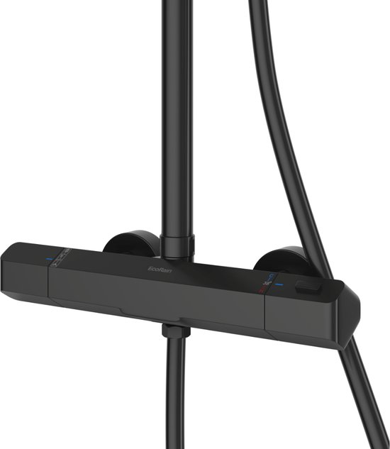EcoRain© Thermostaatkraan Glenn 15 CM Hartafstand - Messing & Keramische Schijven - Bad & Douchekraan - Universele Aansluiting - Corrosiebestendig - Cooltouch - 5 jaar garantie - Zwart