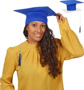 Relaxdays afstudeerhoed met kwastje - set van 2 - graduation cap - geslaagd - universiteit - blauw