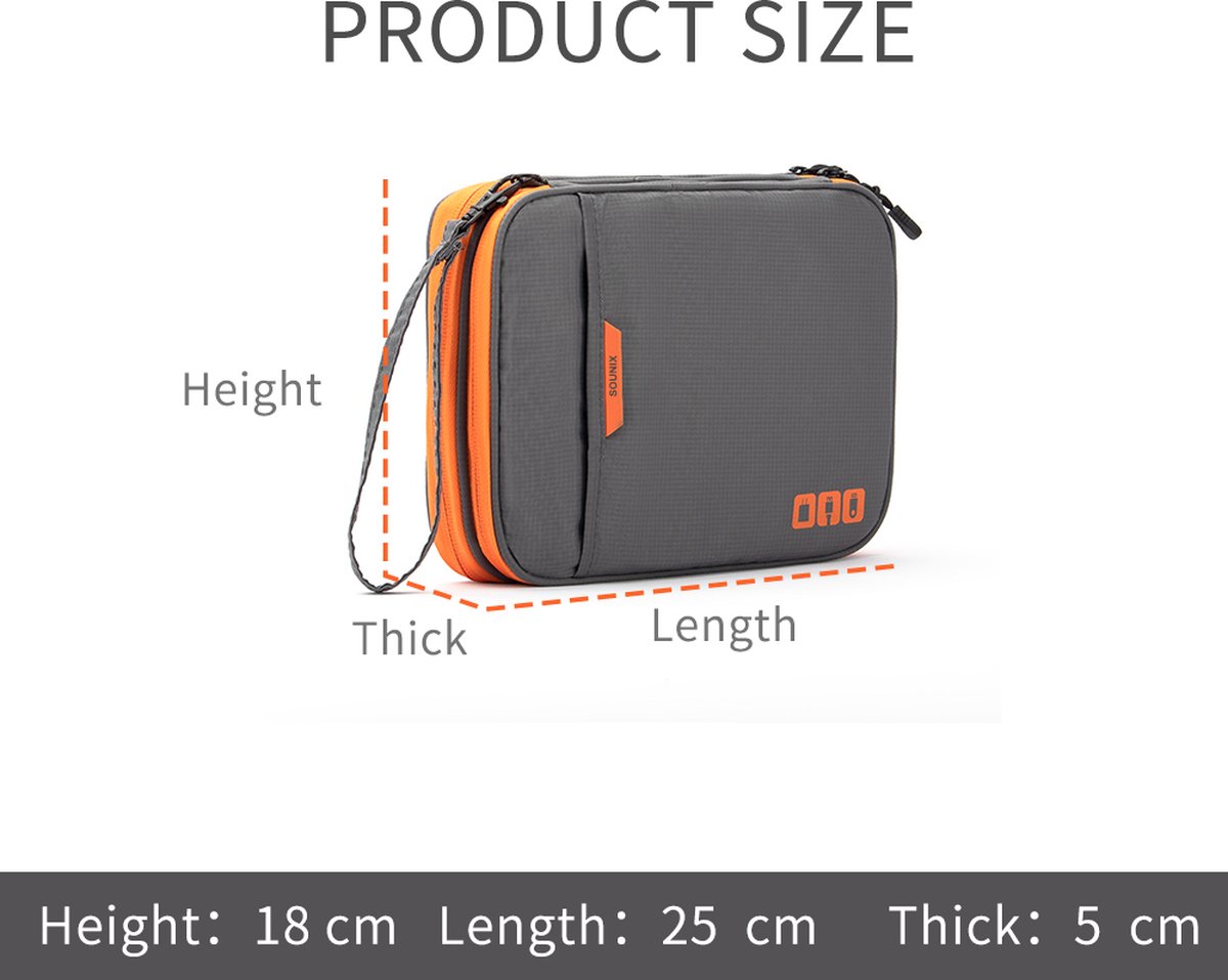 Pochette Organisateur Câbles Double Couche - Sac Rangement USB, Chargeurs, Cartes SD | 21x12x5cm