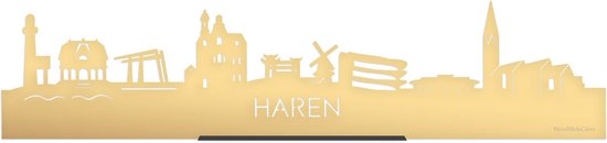 Standing Skyline Haren Goud Metallic - 60 cm - Woondecoratie design - Decoratie om neer te zetten en om op te hangen - Meer steden beschikbaar - Cadeau voor hem - Cadeau voor haar - Jubileum - Verjaardag - Housewarming - Interieur - WoodWideCities