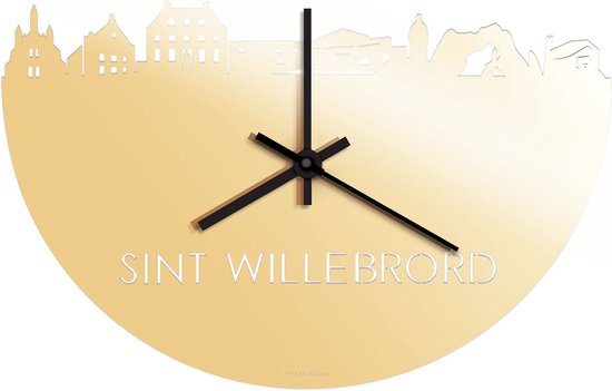 Skyline Klok Sint Willebrord Goud Metallic - Ø 40 cm - Stil uurwerk - Wanddecoratie - Meer steden beschikbaar - Woonkamer idee - Woondecoratie - City Art - Steden kunst - Cadeau voor hem - Cadeau voor haar - Jubileum - Trouwerij - Housewarming -