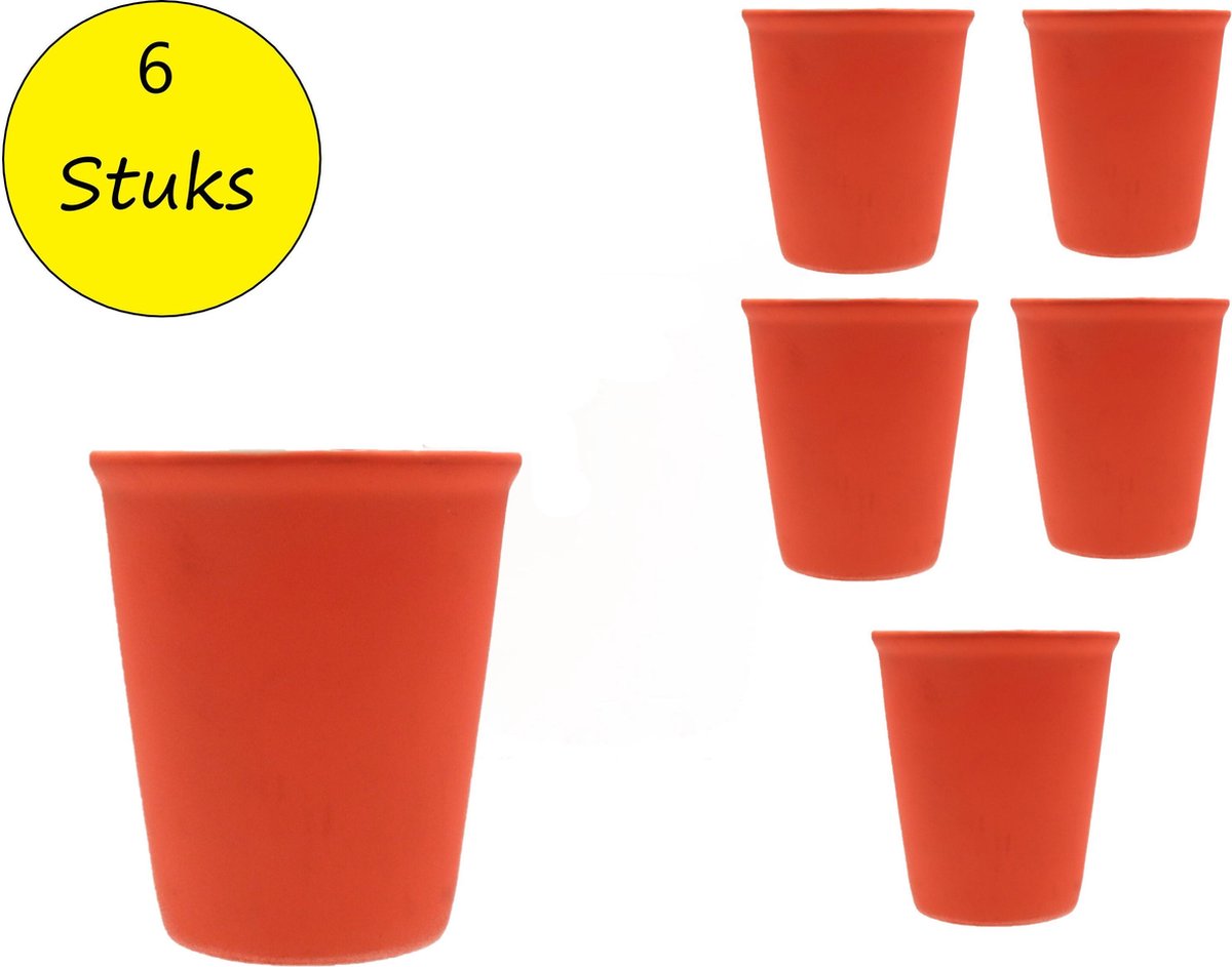 Present Time Cappuccino kop met Rubber Keramische Coating – Set 6 Stuks – Koffie Mok – Kopje – Slik Neon Oranje