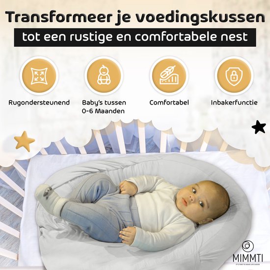 Mimmti Sleepynest relaxhoes voor voedingskussen Grijs - voedingskussen hoes - sluitbare relaxhoes voor baby's - inbakerfunctie - voedingshoezen van Mimmti — afbeelding 5