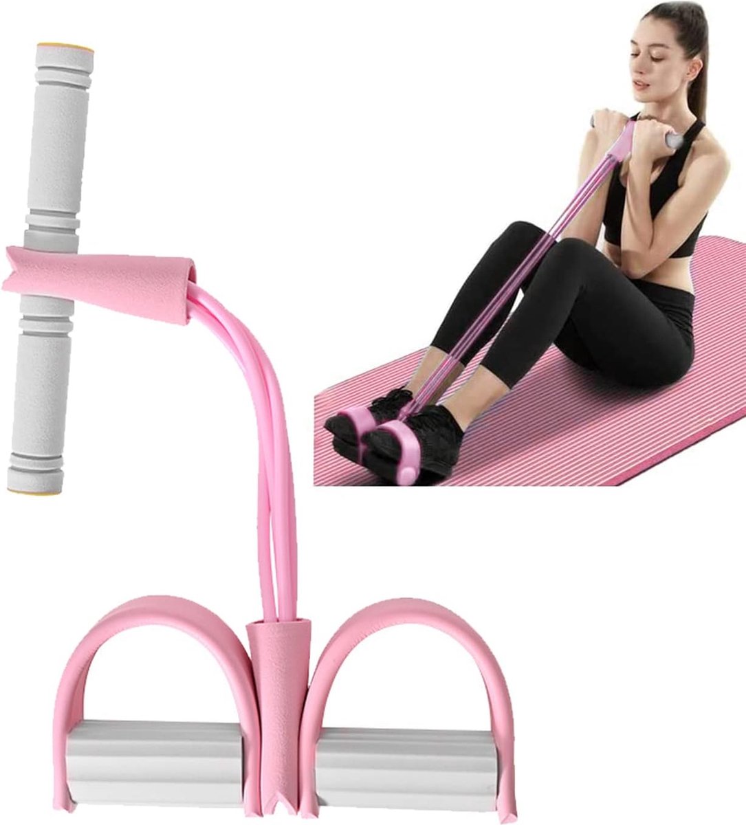 Fitness elastisch trekkoord Roze - buiktrainer, 4 tubes, multifunctionele been-oefenaar, bovenarmtrainer, goed voor billen, dijen - voor thuis fitnessen, kantoor, buiten helpt bij afvallen, spiergroei - Lichtgewicht en draagbaar