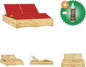 vidaXL Ligbed tweepersoons met rode kussens geïmpregneerd grenenhout Ligbed Inclusief Houtreiniger en verfrisser