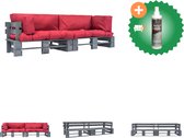 vidaXL 2 delige Loungeset pallet met rode kussens grenenhout Loungebank Inclusief Reiniger