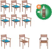 vidaXL Stapelbare Teakhouten Tuinstoelen 56 x 51 x 90 cm Duurzaam Blauwe kussens 6 stoelen + 6 kussens vidaXL Tuinstoel Inclusief Houtreiniger en verfrisser
