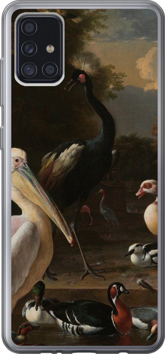 Telefoonhoesje Geschikt voor Samsung Galaxy A52 5G hoesje - Een pelikaan en ander gevogelte bij een waterbassin - Schilderij van Melchior d'Hondecoeter - Siliconen Telefoonhoesje Telefoonhoesje