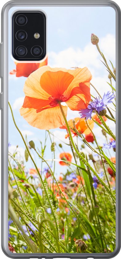 Foto: Geschikt voor samsung galaxy a52 5g hoesje bloemen klaproos lente natuur rood blauw siliconen telefoonhoesje