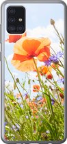 Geschikt voor Samsung Galaxy A52 5G hoesje - Bloemen - Klaproos - Lente - Natuur - Rood - Blauw - Siliconen Telefoonhoesje