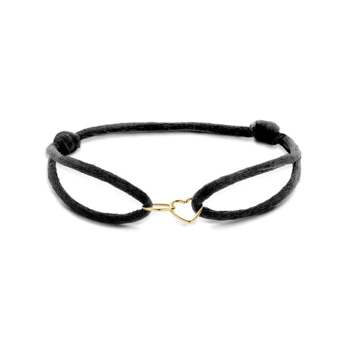 14K Goud Met Rubber/Nylon/Leer Armband Satijn Hart En Rondje 4700290