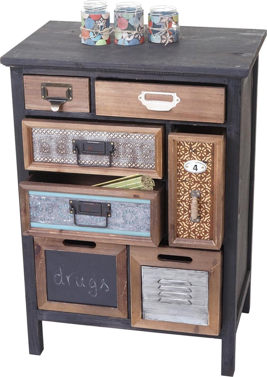 Cosmo Casa Apothekerskast - Commode - Massief dennenhout - Vintage patchwork - 78x55x35 cm