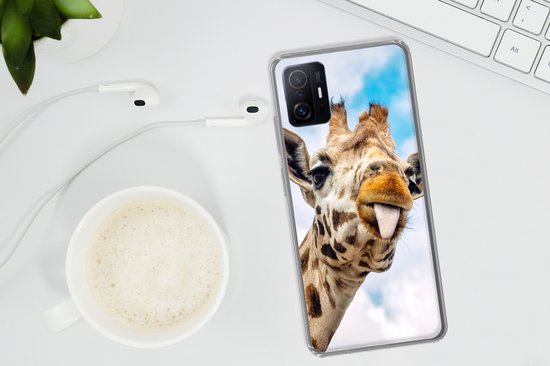 Coque Xiaomi 11T Pro - Girafe - Drôle - Langue - Coque de téléphone en Siliconen