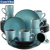 CasaVibe Serviesset – 32 delig – 8 persoons – Porselein - Luxe – Groen– Bordenset – Dinner platen – Dessertborden - Koffie Mokken - Bubble