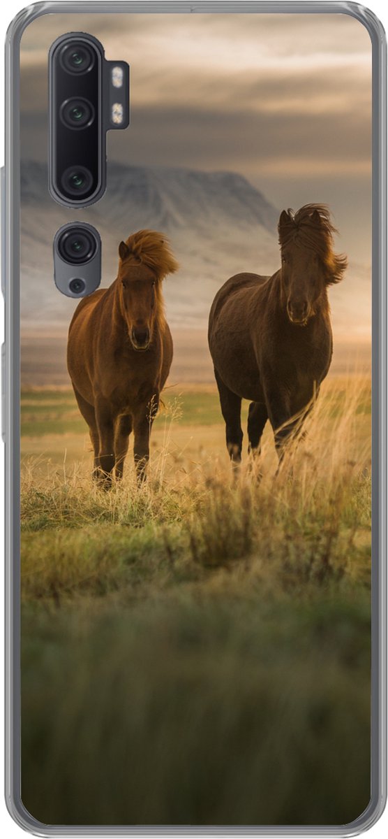 Telefoonhoesje Geschikt voor Xiaomi Mi Note 10 hoesje - Paarden - Lucht - Gras - Siliconen Telefoonhoesje Telefoonhoesje