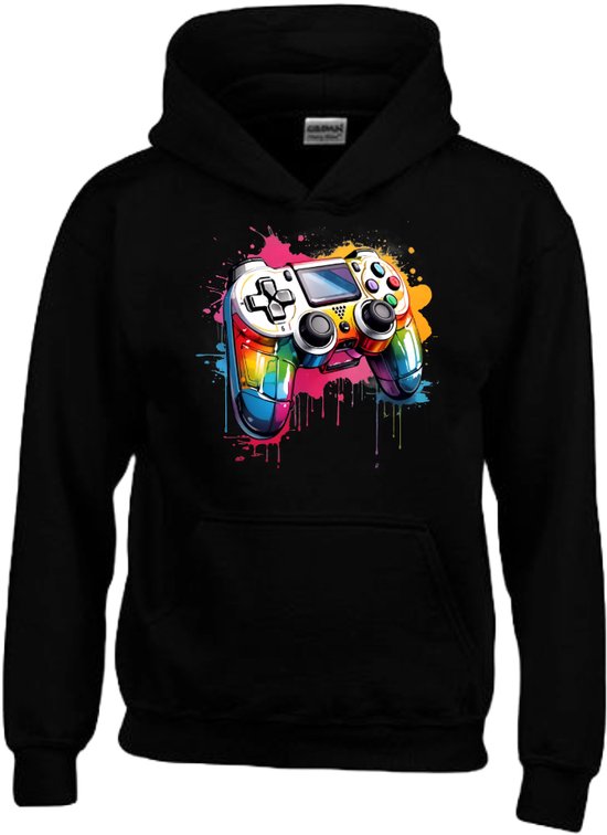 Hoodie kind - Game - Controller regenboog print op sweater met capuchon - Voor de echte Gamer - Maat 122/128