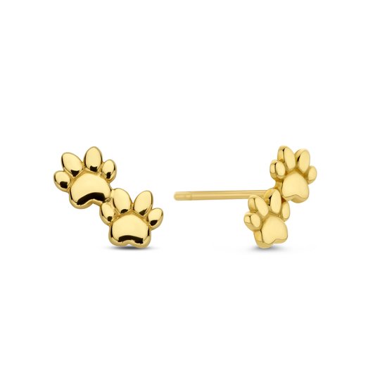 New Bling 9NBG-0713 Clips d'oreilles en or Pattes de chien - Boucles d'oreilles - Empreinte de patte de chien - 4,2x7,8 mm - Boucles d'oreilles à tige - 14 carats - Or