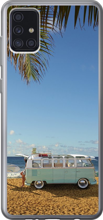 Geschikt voor Samsung Galaxy A52 5G hoesje - Strand - Bus - Surf - Siliconen Telefoonhoesje