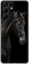 Geschikt voor Samsung Galaxy S21 Ultra hoesje - Paard - Dier - Zwart - Siliconen Telefoonhoesje