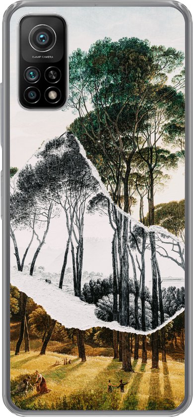 Geschikt voor Xiaomi Mi 10T 5G hoesje - Italiaans landschap parasoldennen - Kunst - Hendrik Voogd - Schilderij - Zwart wit - Oude meesters - Siliconen Telefoonhoesje