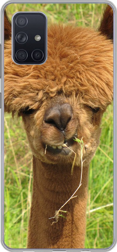 Geschikt voor Samsung Galaxy A51 hoesje - Alpaca - Gras - Haar - Siliconen Telefoonhoesje