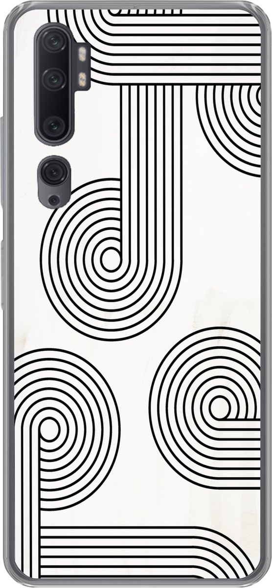 Telefoonhoesje Geschikt voor Xiaomi Mi Note 10 hoesje - Abstract - Zwart - Wit - Cirkel - Siliconen Telefoonhoesje Telefoonhoesje