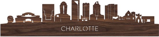 Skyline Charlotte Notenhout - 80 cm - Woondecoratie - Wanddecoratie - Meer steden beschikbaar - Woonkamer idee - City Art - Steden kunst - Cadeau voor hem - Cadeau voor haar - Jubileum - Trouwerij - WoodWideCities