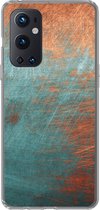 Geschikt voor OnePlus 9 Pro hoesje - Metaal - Roest print - Brons - Blauw - Abstract - Structuur - Siliconen Telefoonhoesje