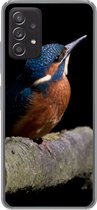 Geschikt voor Samsung Galaxy A53 5G hoesje - IJsvogel - Tak - Veren - Zwart - Siliconen Telefoonhoesje
