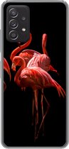 Geschikt voor Samsung Galaxy A53 5G hoesje - Flamingo's - Vogels - Veren - Zwart - Siliconen Telefoonhoesje