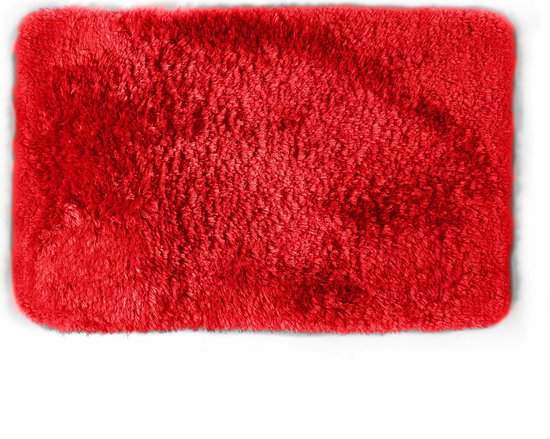 Spirella badkamer vloer kleedje/badmat tapijt - Supersoft - hoogpolig luxe uitvoering - rood - 40 x 60 cm - Microfiber - Anti slip - Sneldrogend