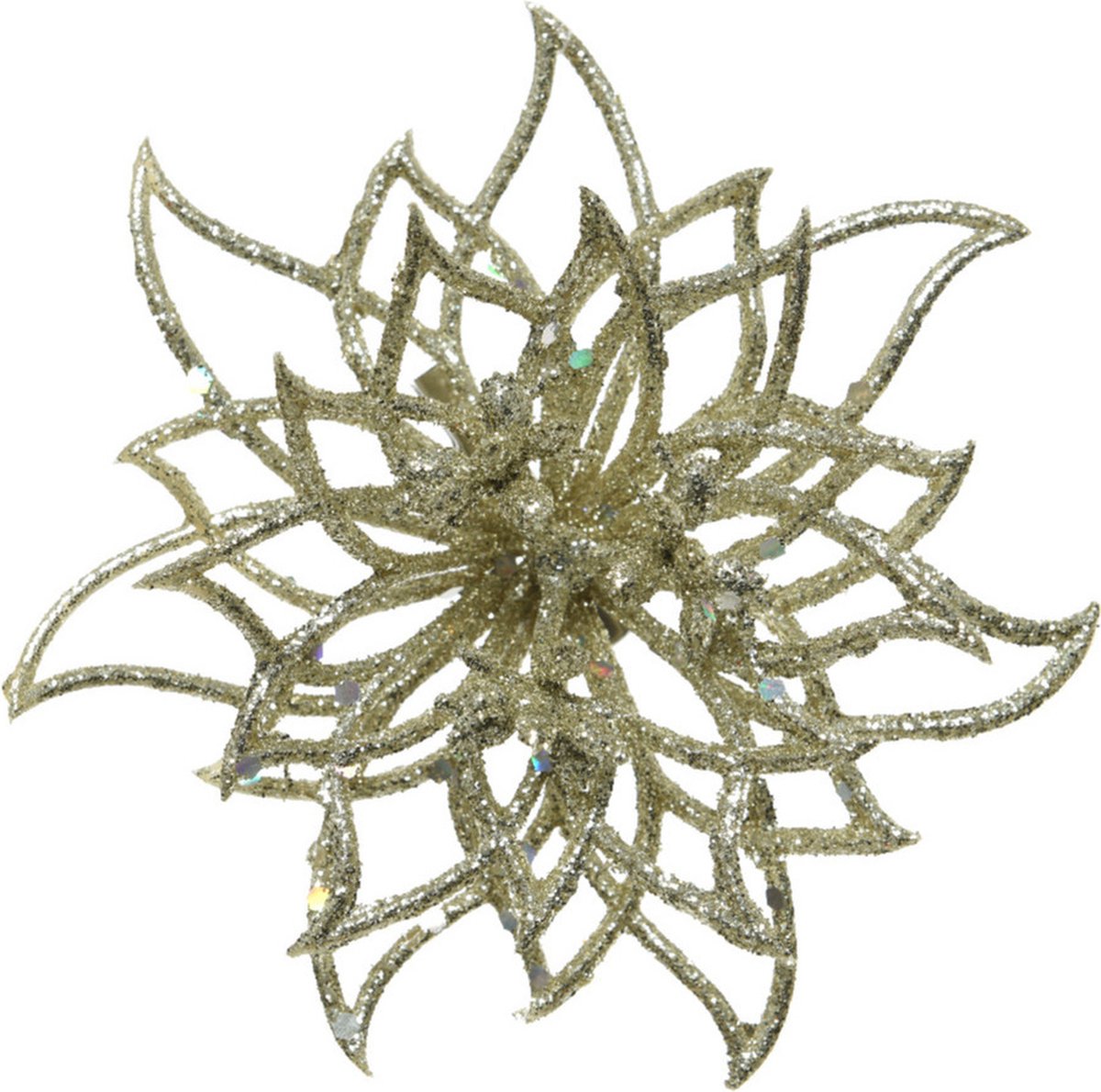 Decoris Kerstster Glitter - champagne goud - 14 cm - op clip - decoratiebloem - kerstversiering